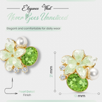 Green Floral Stud Earrings, Gold Tone with Crystal & Pearl Detail, 1 Pair