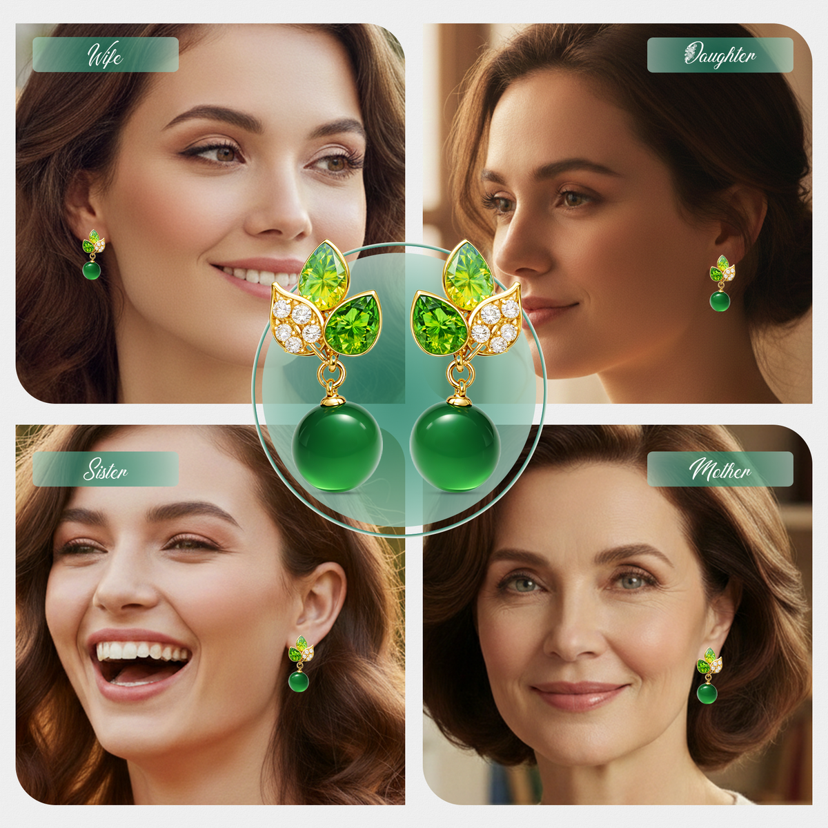 Green Leaf Drop Earrings, Gold Tone with Crystal & Pearl Detail, 1 Pair