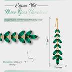 Green Leaf Cascade Earrings, Long Gold Tone Crystal Dangle, 1 Pair