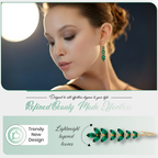 Green Leaf Cascade Earrings, Long Gold Tone Crystal Dangle, 1 Pair