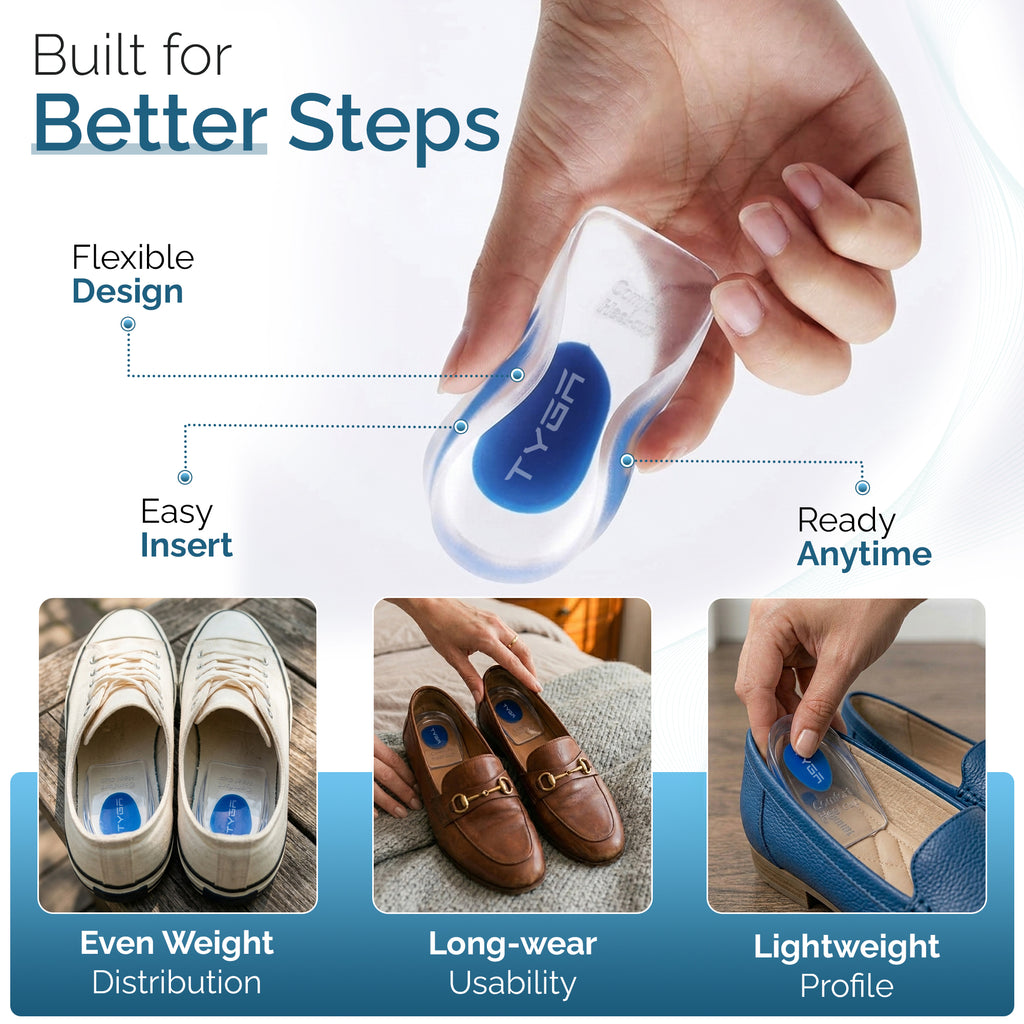 Silicone Gel Heel Cups, Reusable Cushion Inserts, Blue, 1 Pair