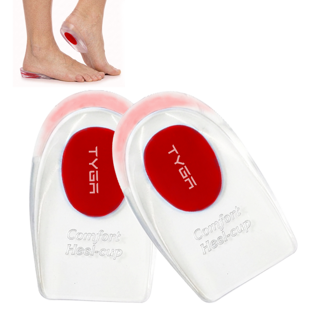 Silicone Gel Heel Cups, Reusable Cushion Inserts, Red, 1 Pair