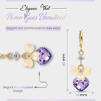 Gold Bow Drop Earrings, Purple Crystal Heart Cut Dangle, 1 Pair