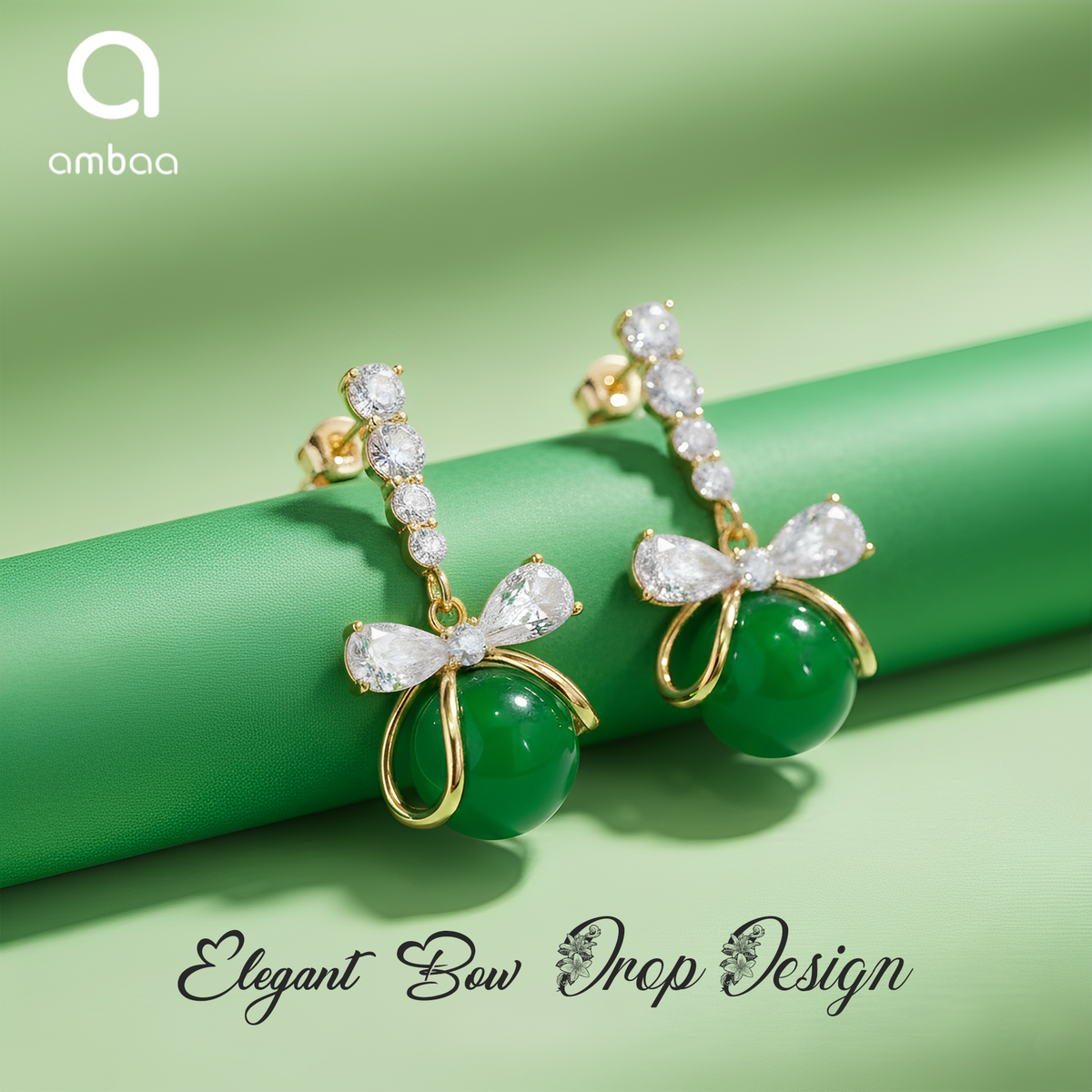 Green Cascade Earrings, Gold Tone Crystal Dangle, 1 Pair