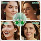 Green Cascade Earrings, Gold Tone Crystal Dangle, 1 Pair
