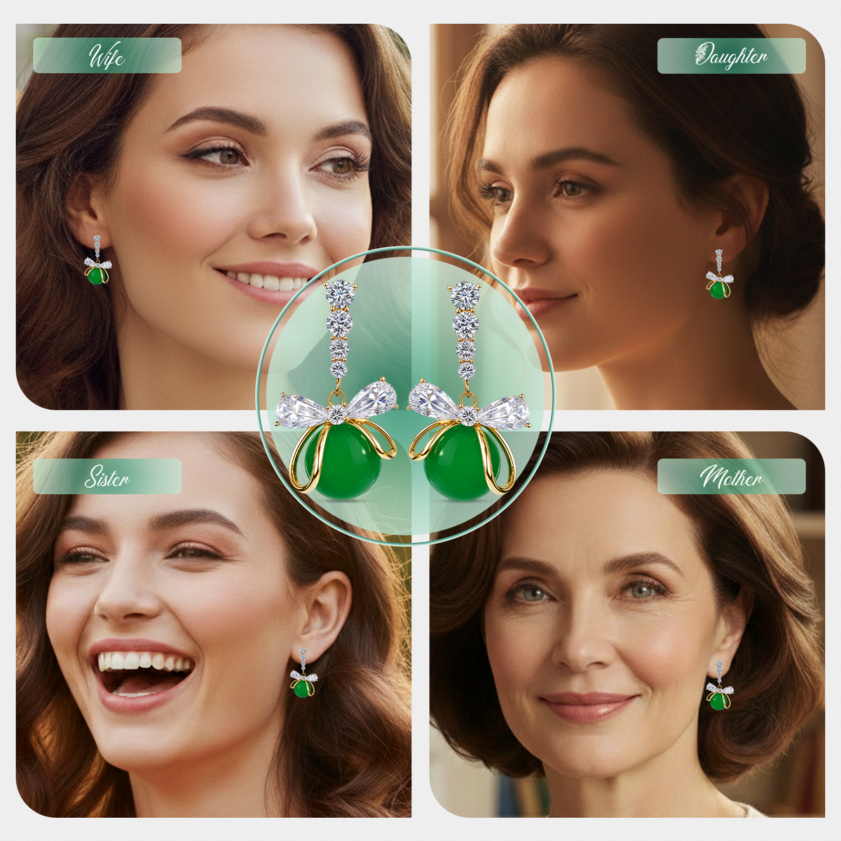 Green Cascade Earrings, Gold Tone Crystal Dangle, 1 Pair