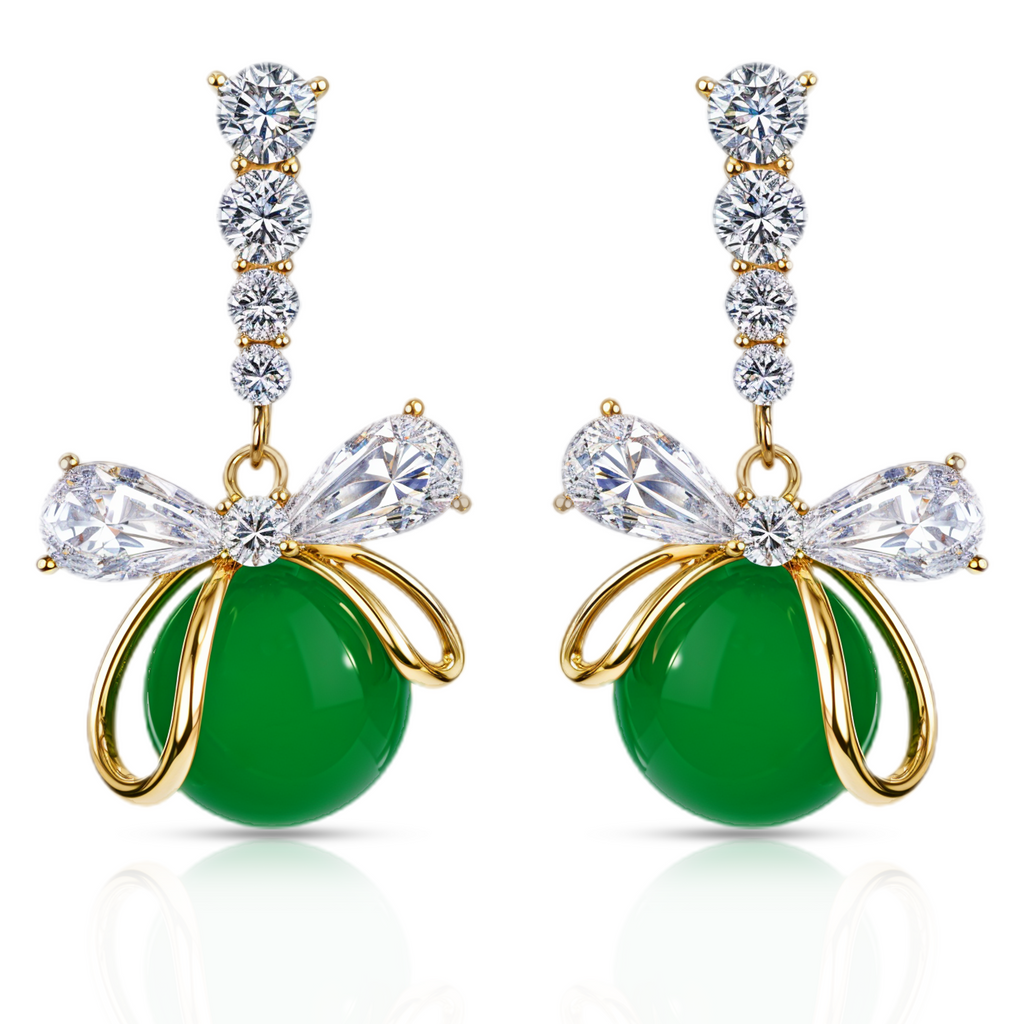 Green Cascade Earrings, Gold Tone Crystal Dangle, 1 Pair