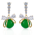 Green Cascade Earrings, Gold Tone Crystal Dangle, 1 Pair