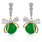 Green Cascade Earrings, Gold Tone Crystal Dangle, 1 Pair