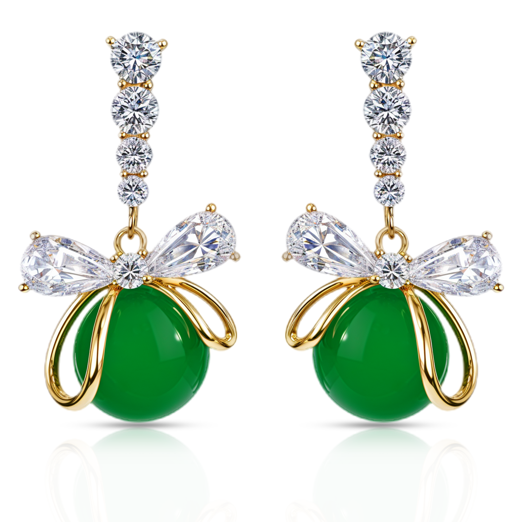 Green Cascade Earrings, Gold Tone Crystal Dangle, 1 Pair