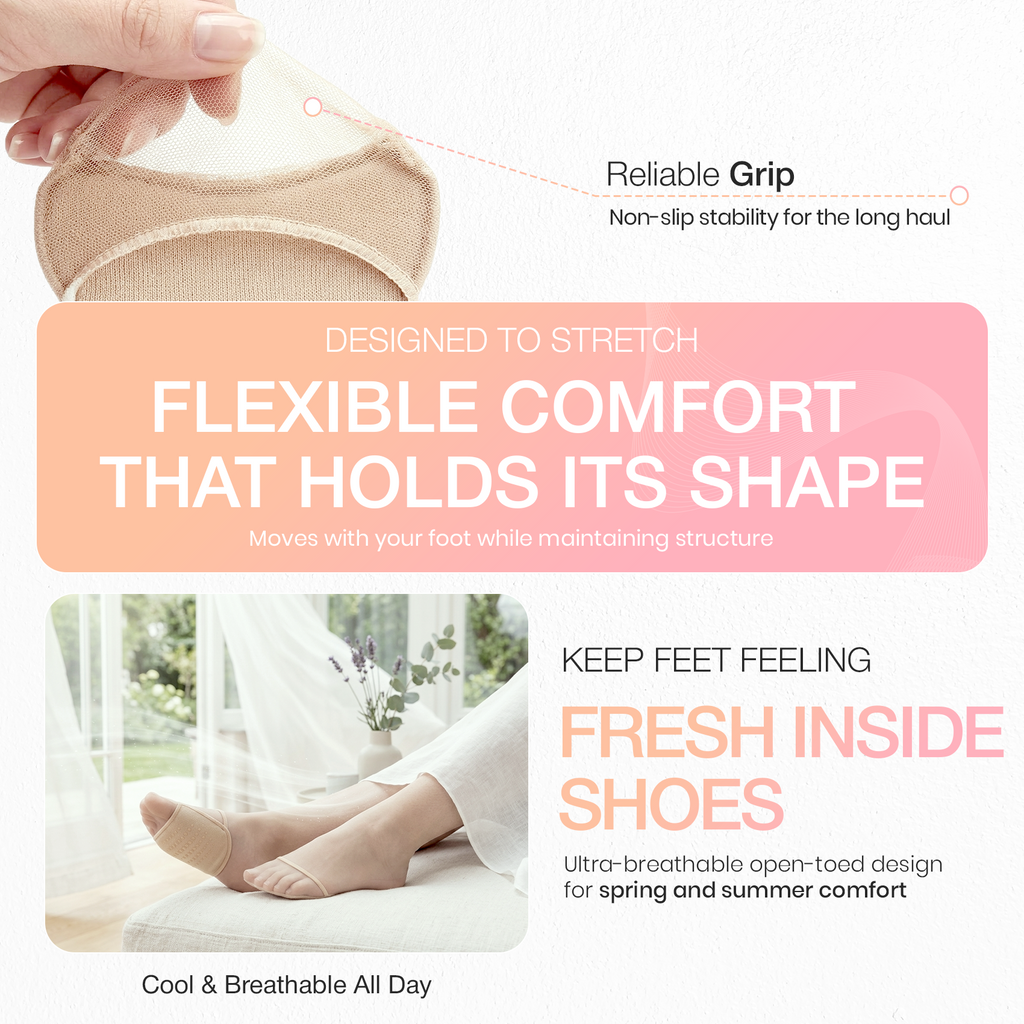 Soft Fabric Forefoot Cushion Socks, Reusable Ball of Foot Pads, 1 Pair