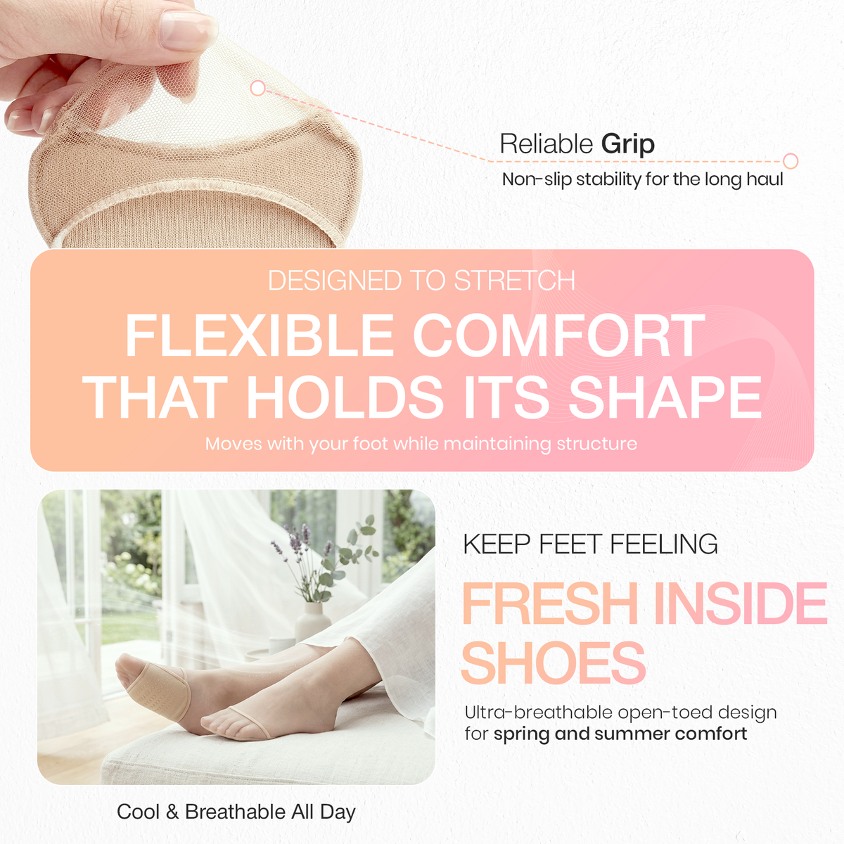Soft Fabric Forefoot Cushion Socks, Reusable Ball of Foot Pads, 1 Pair