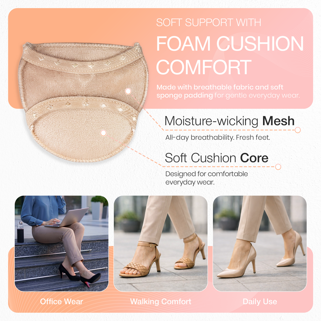 Forefoot Cushion Pads, Soft Sponge Metatarsal Support, 1 Pair