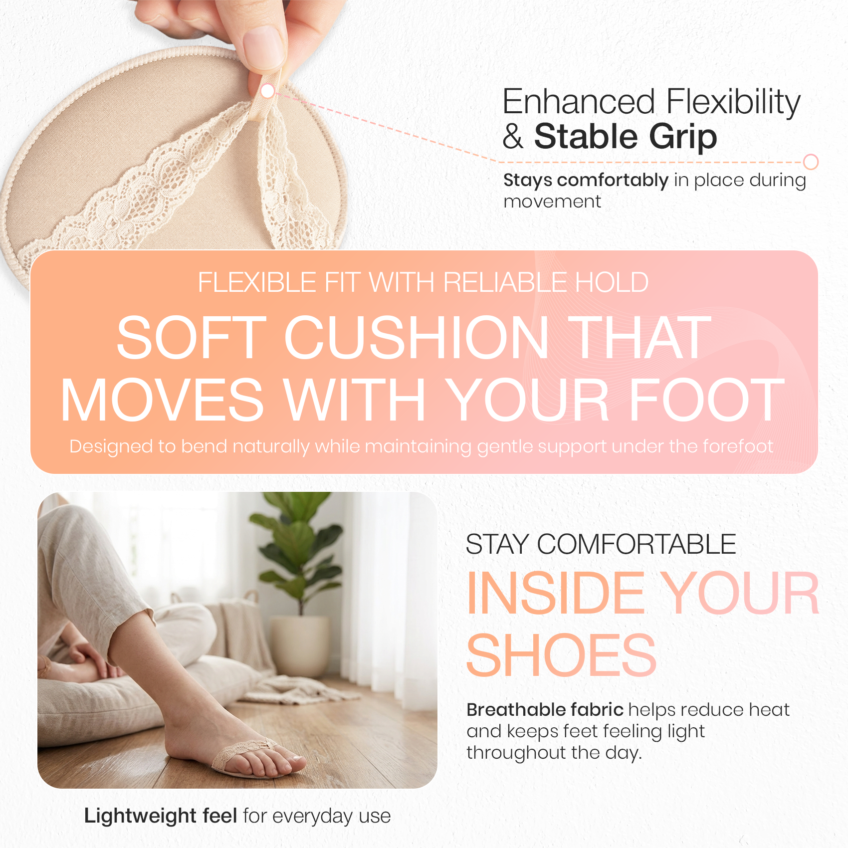 Forefoot Cushion Pads, Soft Sponge Shoe Inserts, 1 Pair