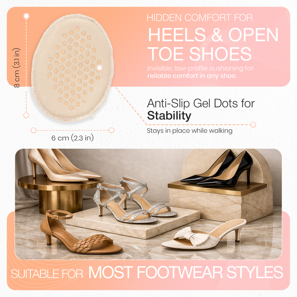 Forefoot Cushion Pads, Soft Sponge Half Insoles, 1 Pair