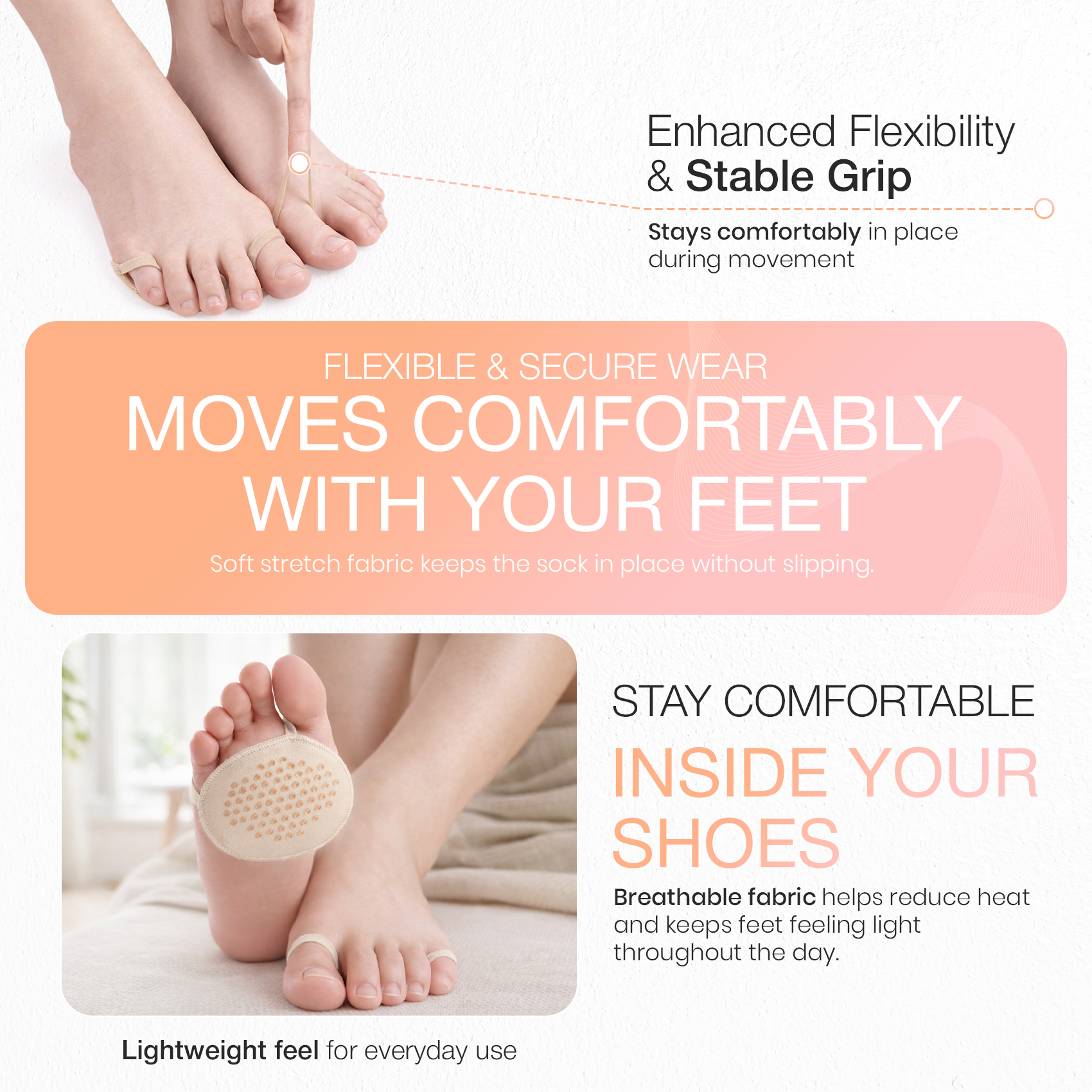 Forefoot Cushion Pads, Soft Sponge Half Insoles, 1 Pair