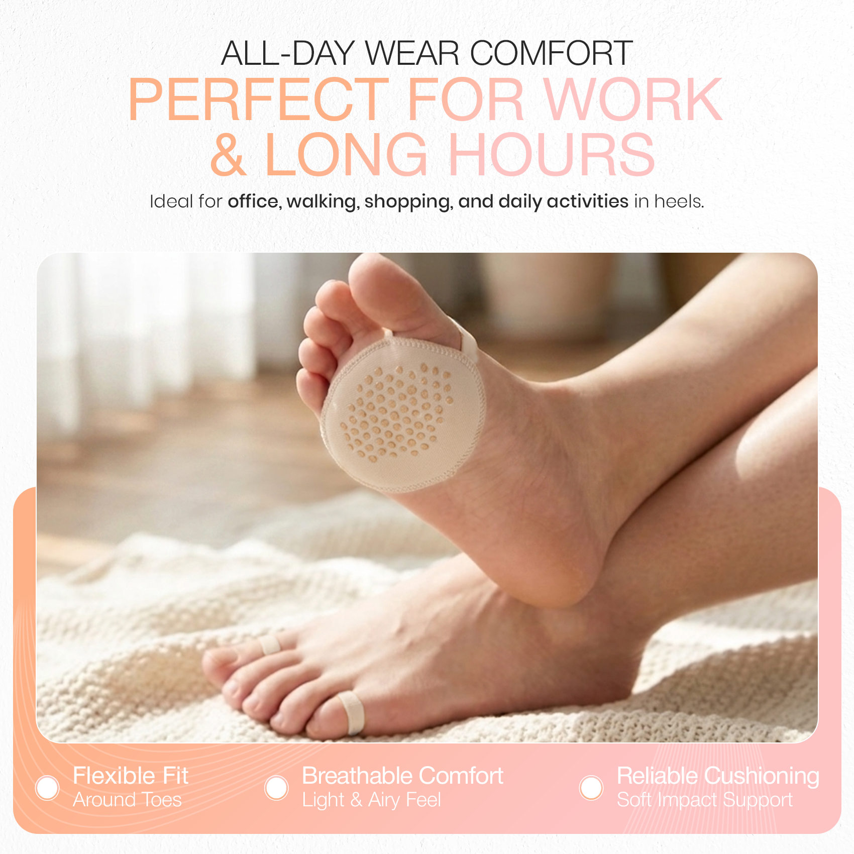 Forefoot Cushion Pads, Soft Sponge Half Insoles, 1 Pair