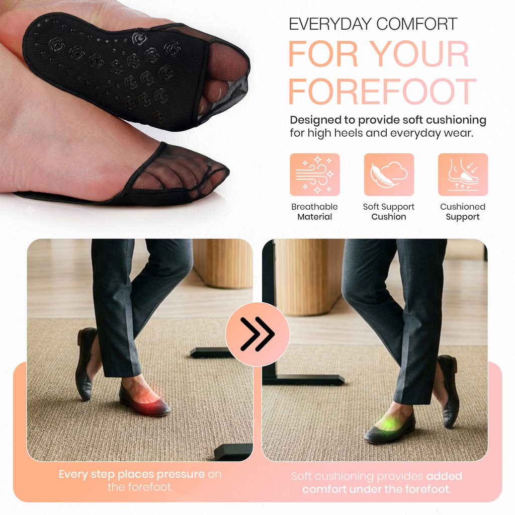 Forefoot Cushion Pads, Soft Sponge Metatarsal Inserts, 1 Pair