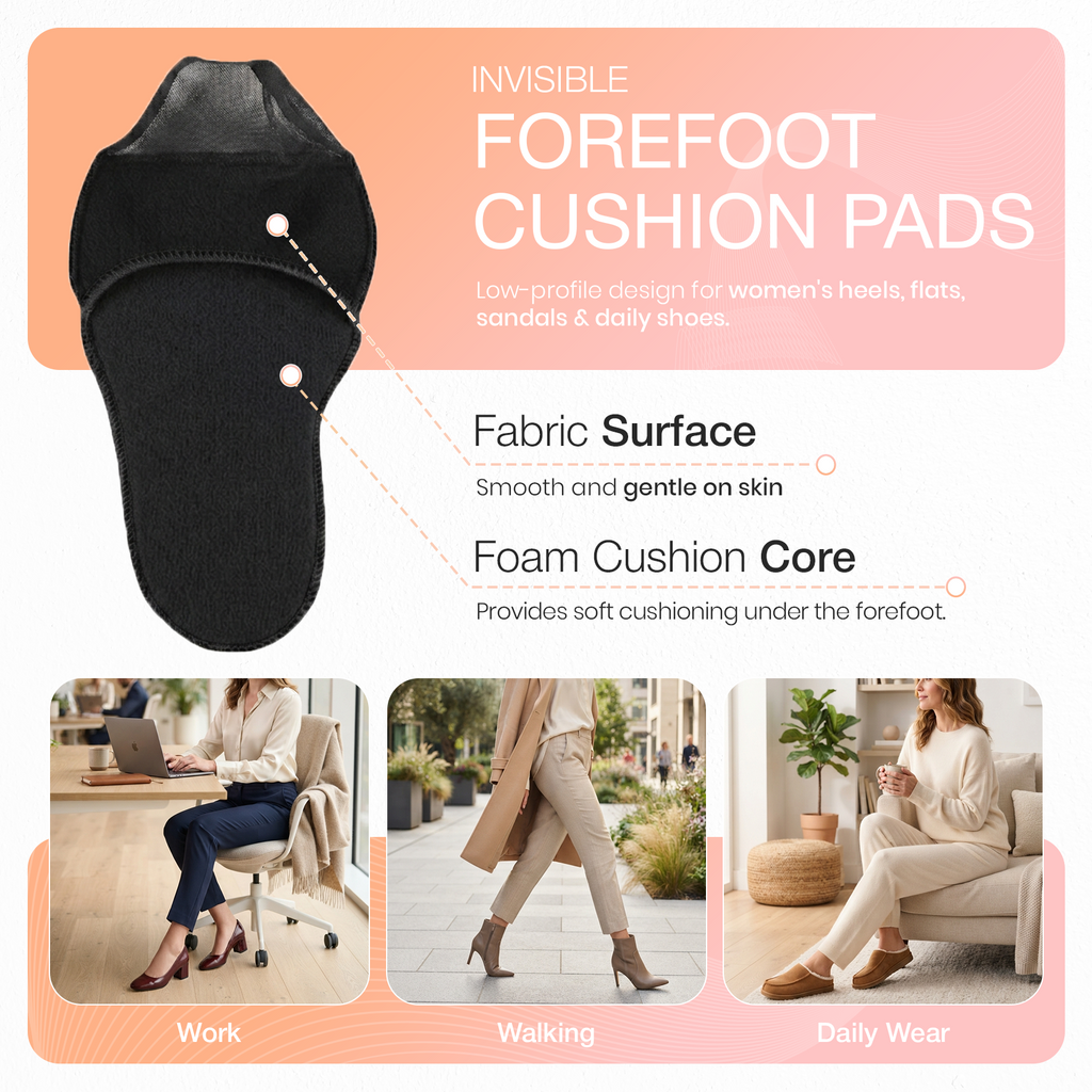 Forefoot Cushion Pads, Soft Sponge Metatarsal Inserts, 1 Pair