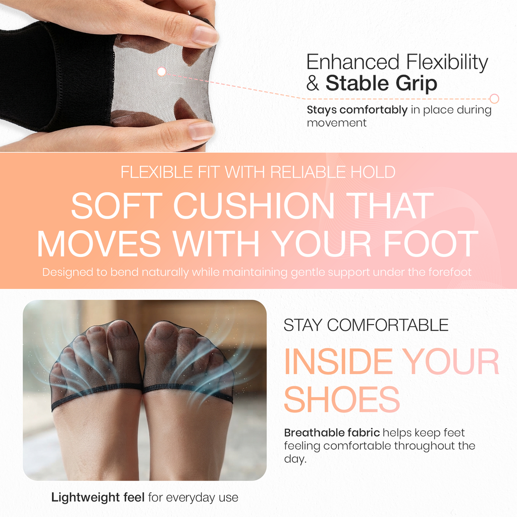 Forefoot Cushion Pads, Soft Sponge Metatarsal Inserts, 1 Pair