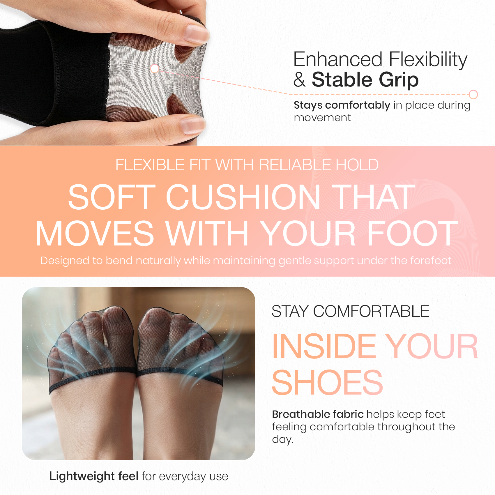 Forefoot Cushion Pads, Soft Sponge Metatarsal Inserts, 1 Pair