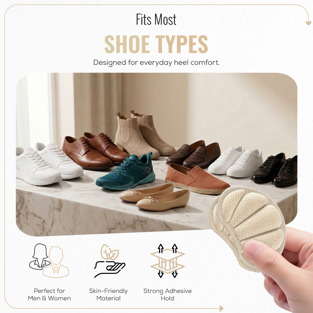 Shell Heel Cushion Pads, Self Adhesive Foam Heel Inserts, 1 Pair