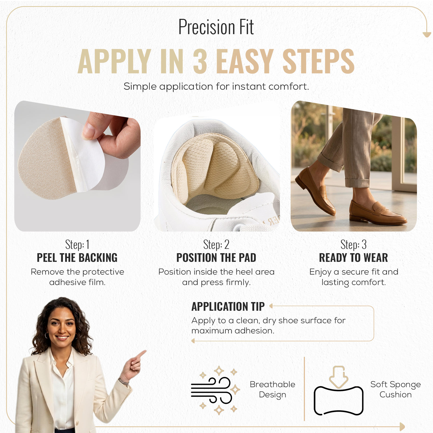 Shell Heel Cushion Pads, Self Adhesive Foam Heel Inserts, 1 Pair