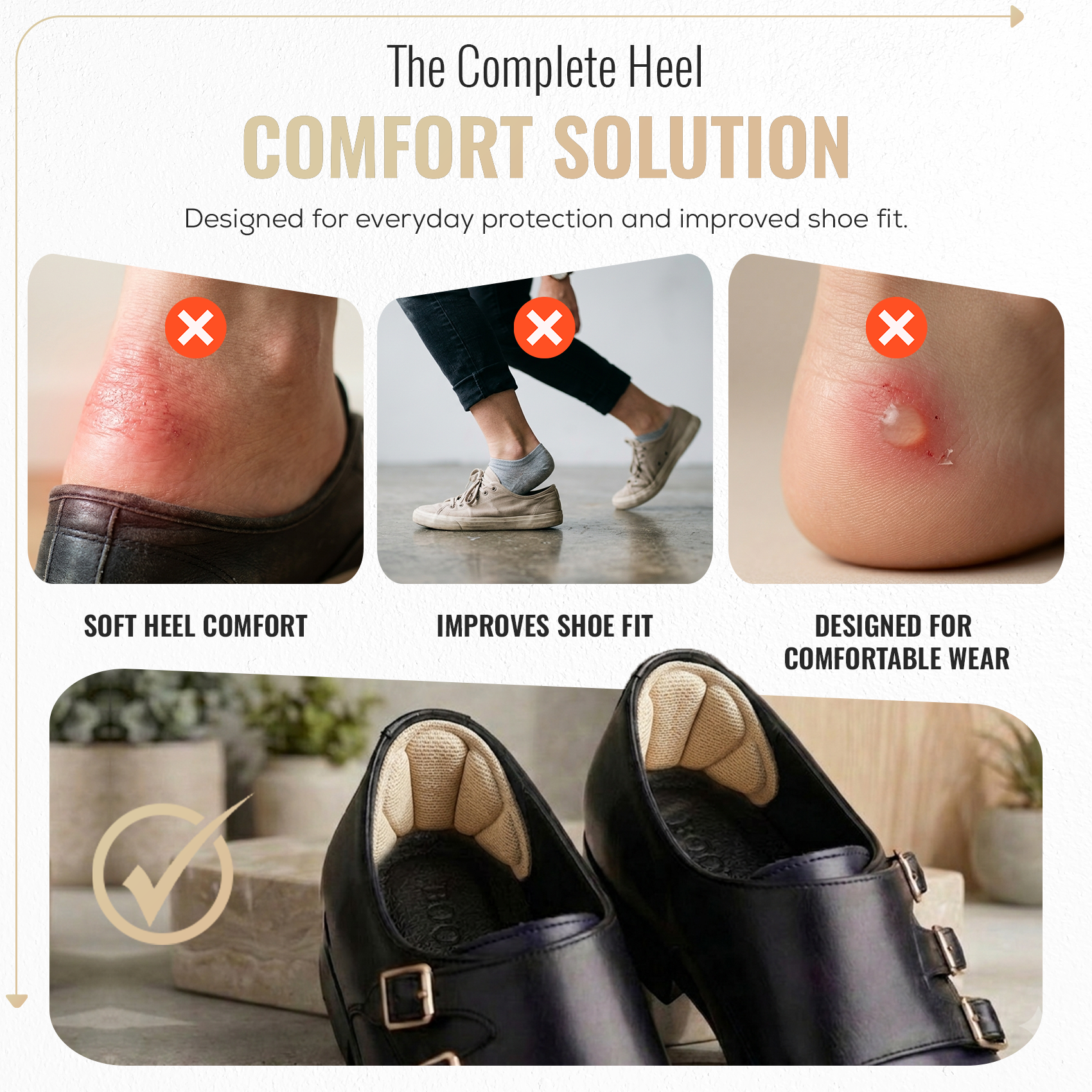 Shell Heel Cushion Pads, Self Adhesive Foam Heel Inserts, 1 Pair
