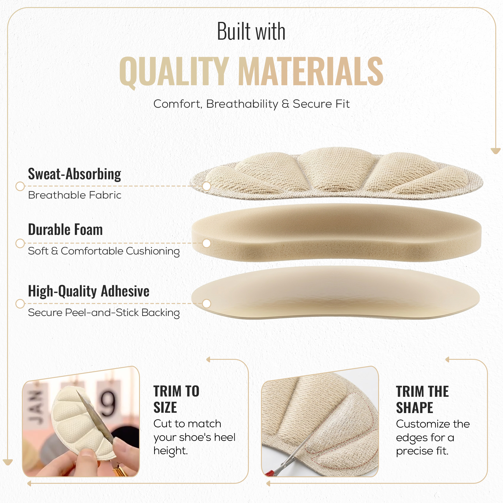 Shell Heel Cushion Pads, Self Adhesive Foam Heel Inserts, 1 Pair