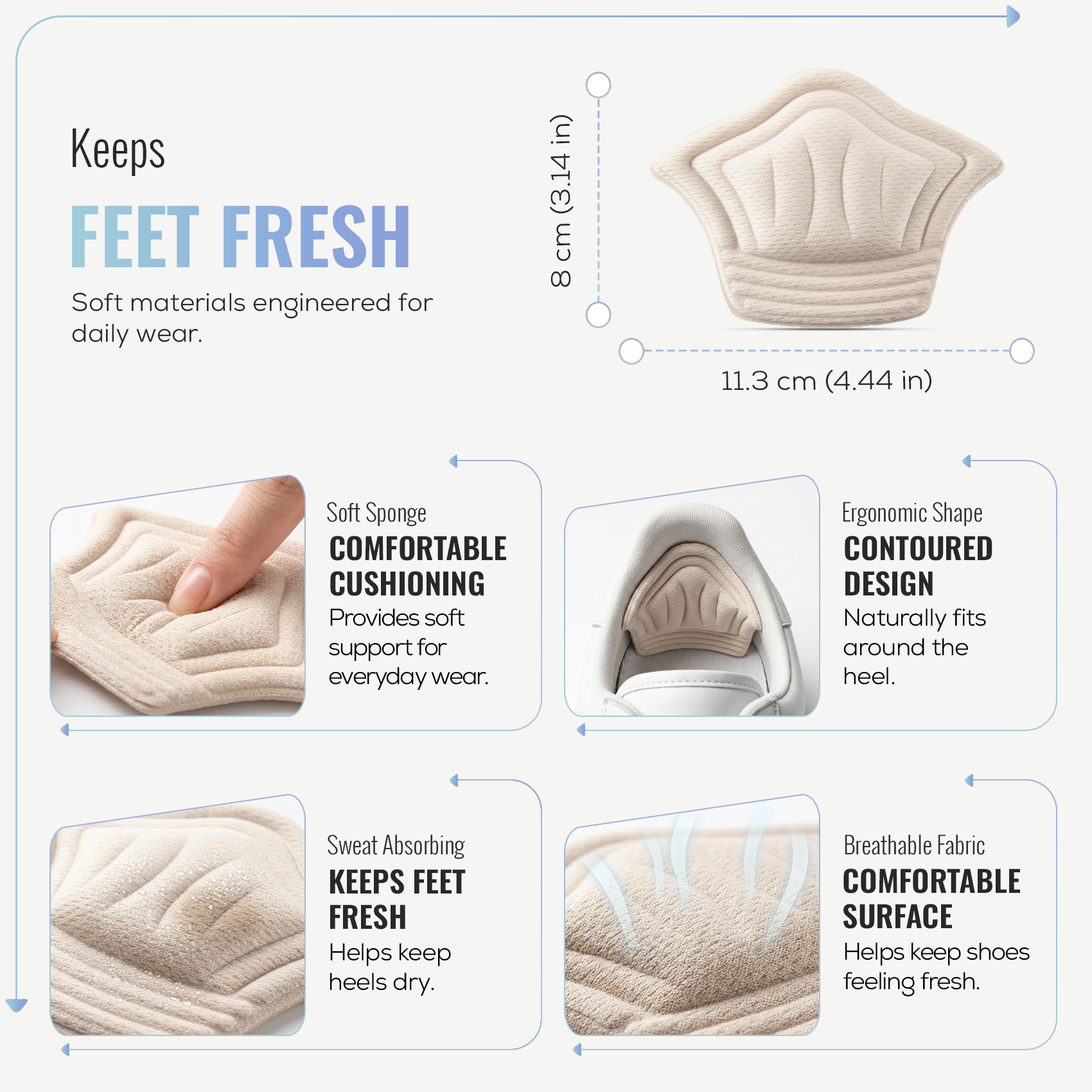 Self Adhesive Heel Cushion Pads, Heel Inserts, 1 Pair