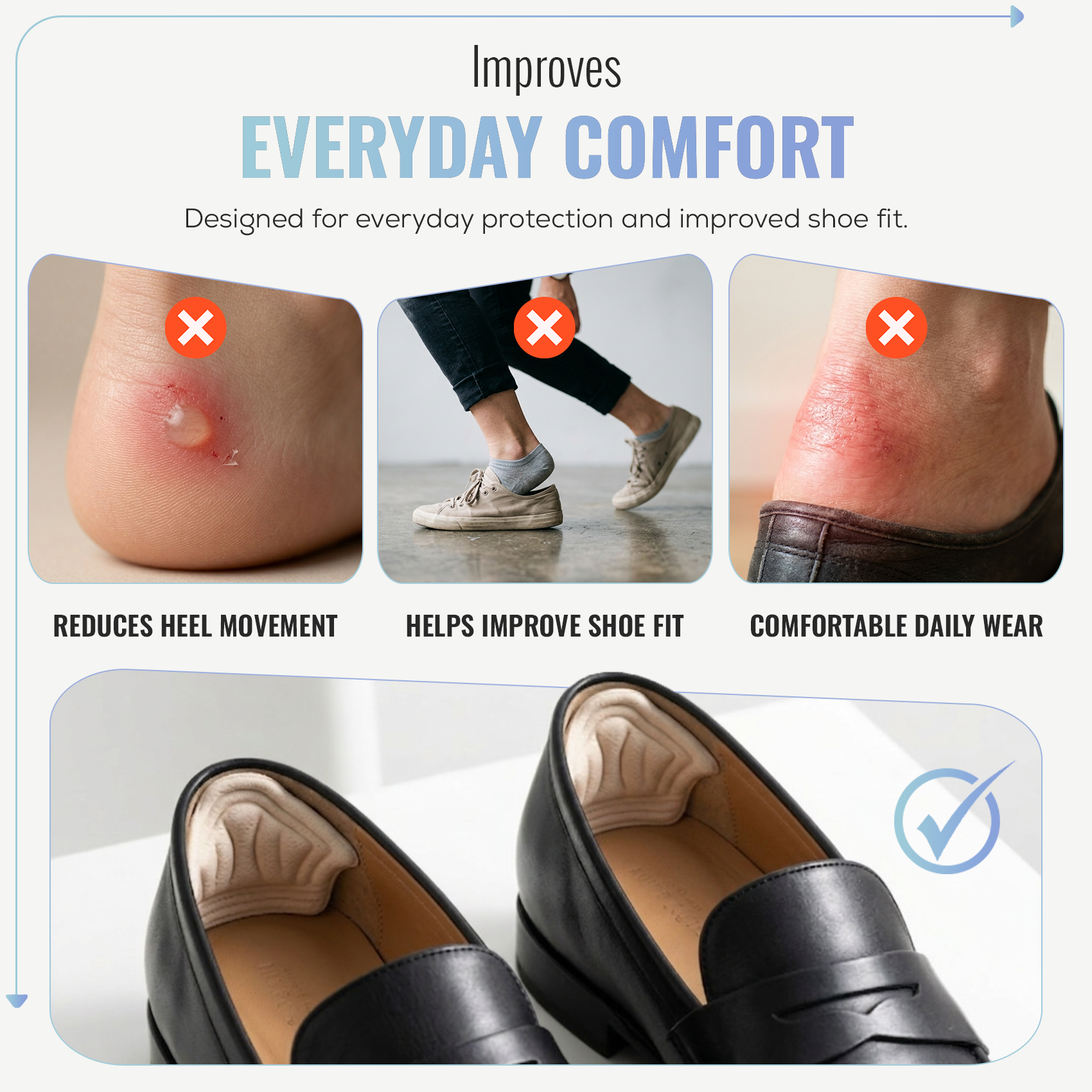 Self Adhesive Heel Cushion Pads, Heel Inserts, 1 Pair