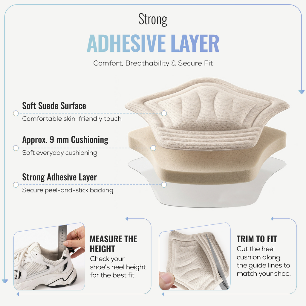 Self Adhesive Heel Cushion Pads, Heel Inserts, 1 Pair