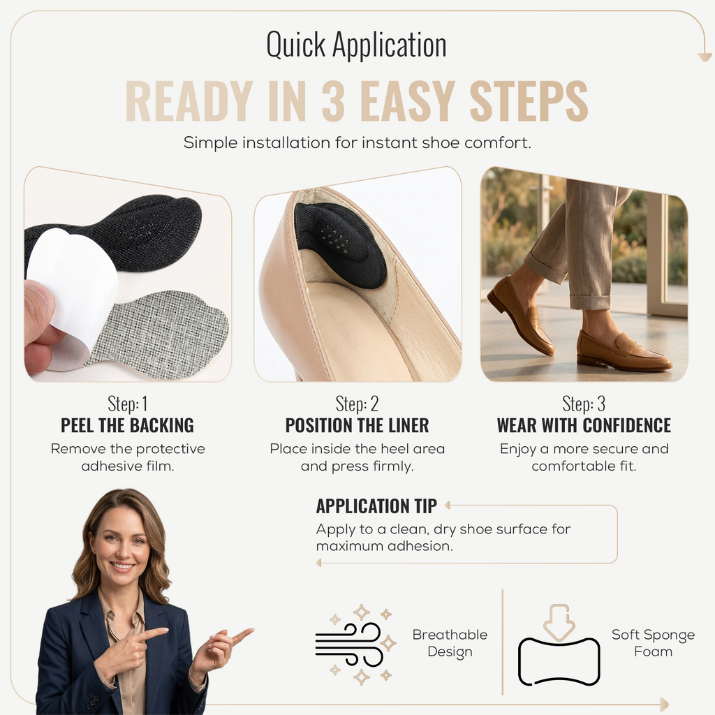 Self Adhesive Foam Heel Cushion Pads, Heel Inserts, 1 Pair