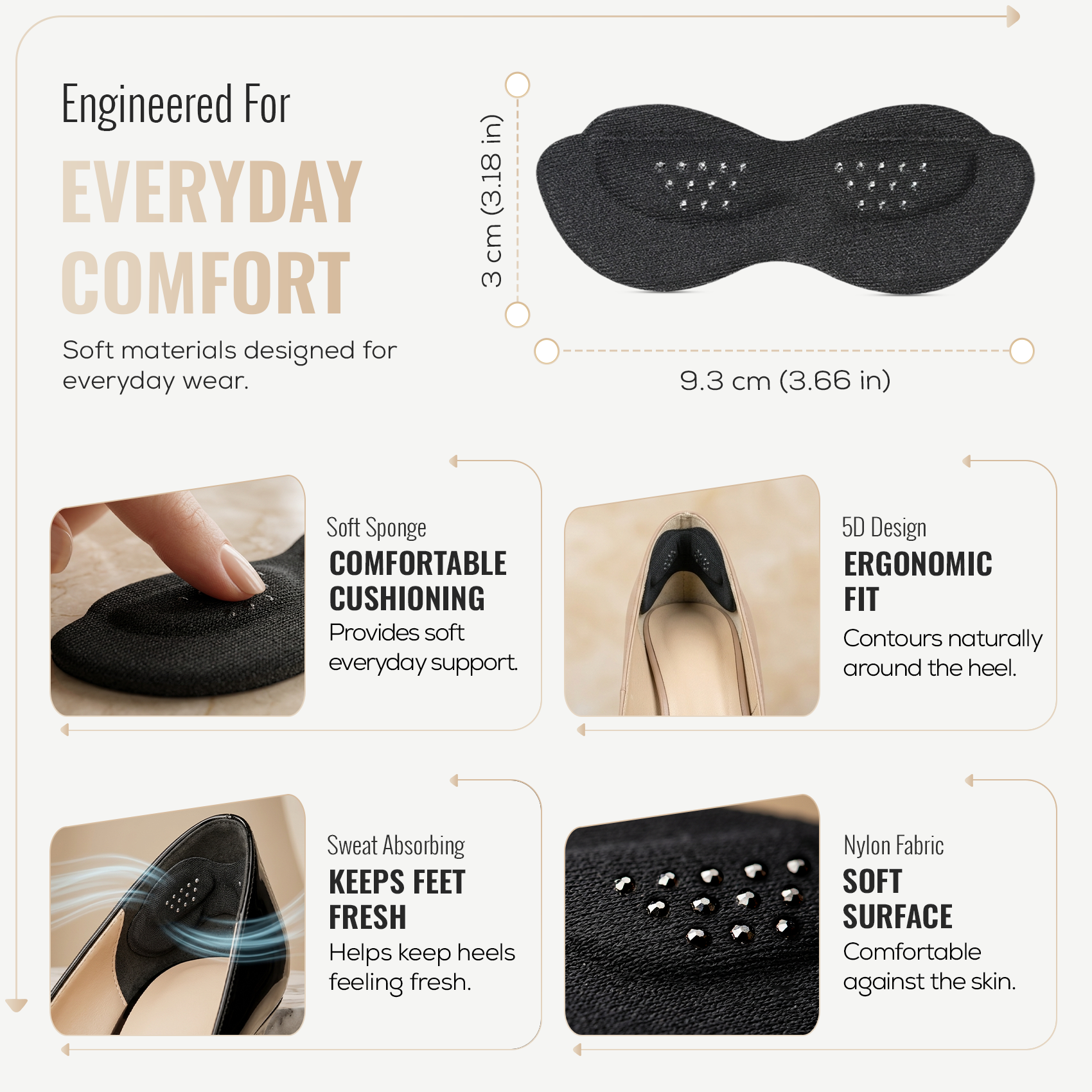 Self Adhesive Foam Heel Cushion Pads, Heel Inserts, 1 Pair