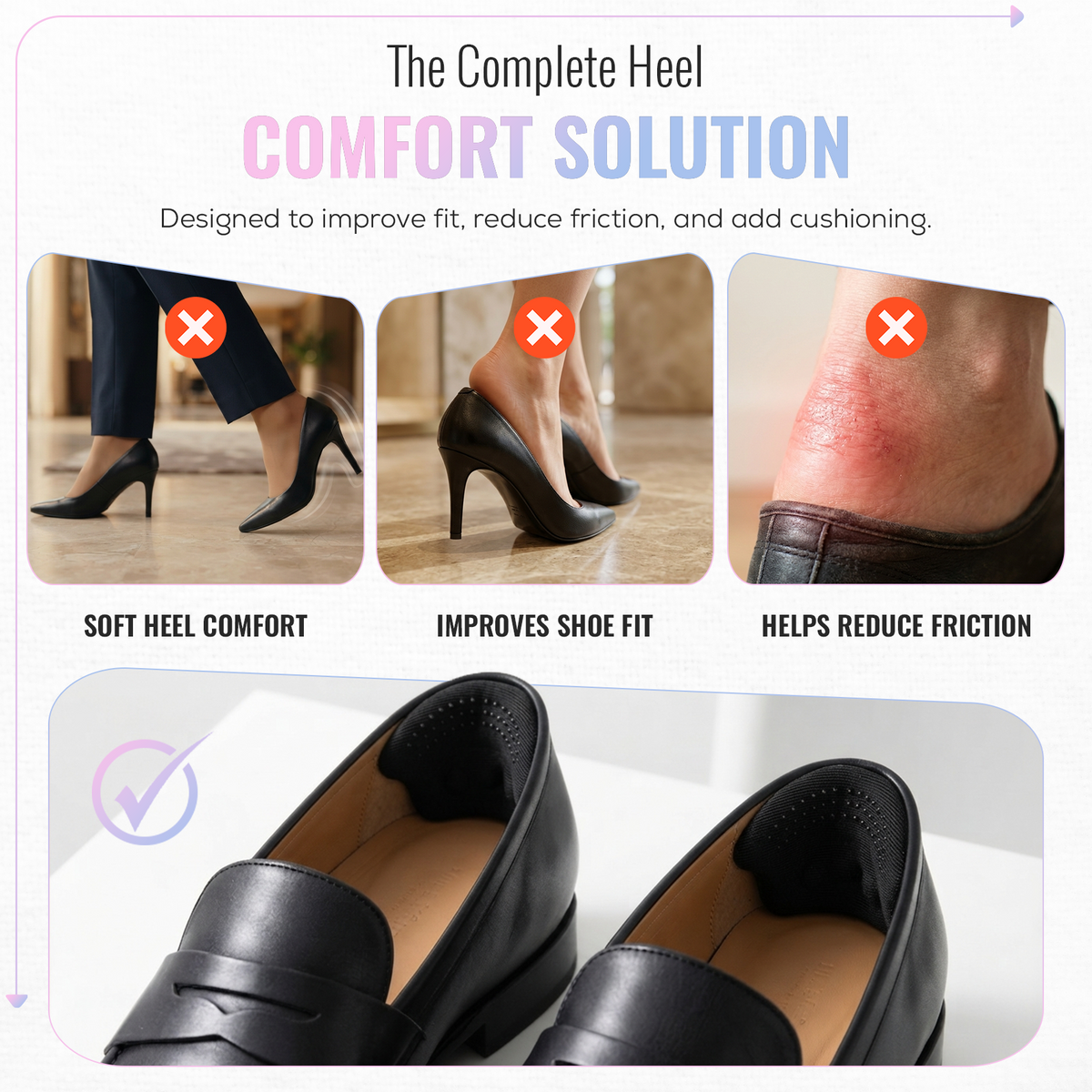 Self Adhesive Thick Heel Cushion Pads, Heel Inserts, 1 Pair