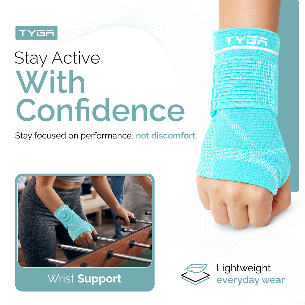 Adjustable Wrist Support Sleeves, Compression Strap, Blue, 1 Pair