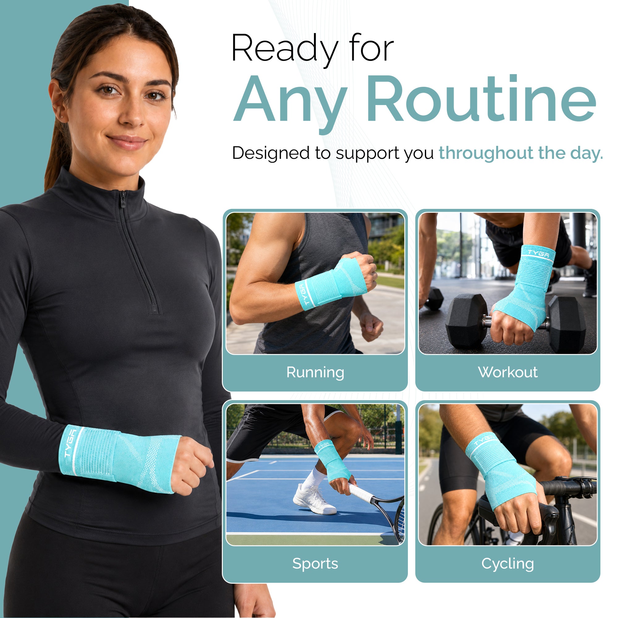 Adjustable Wrist Support Sleeves, Compression Strap, Blue, 1 Pair