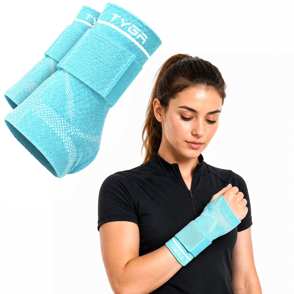 Adjustable Wrist Support Sleeves, Compression Strap, Blue, 1 Pair