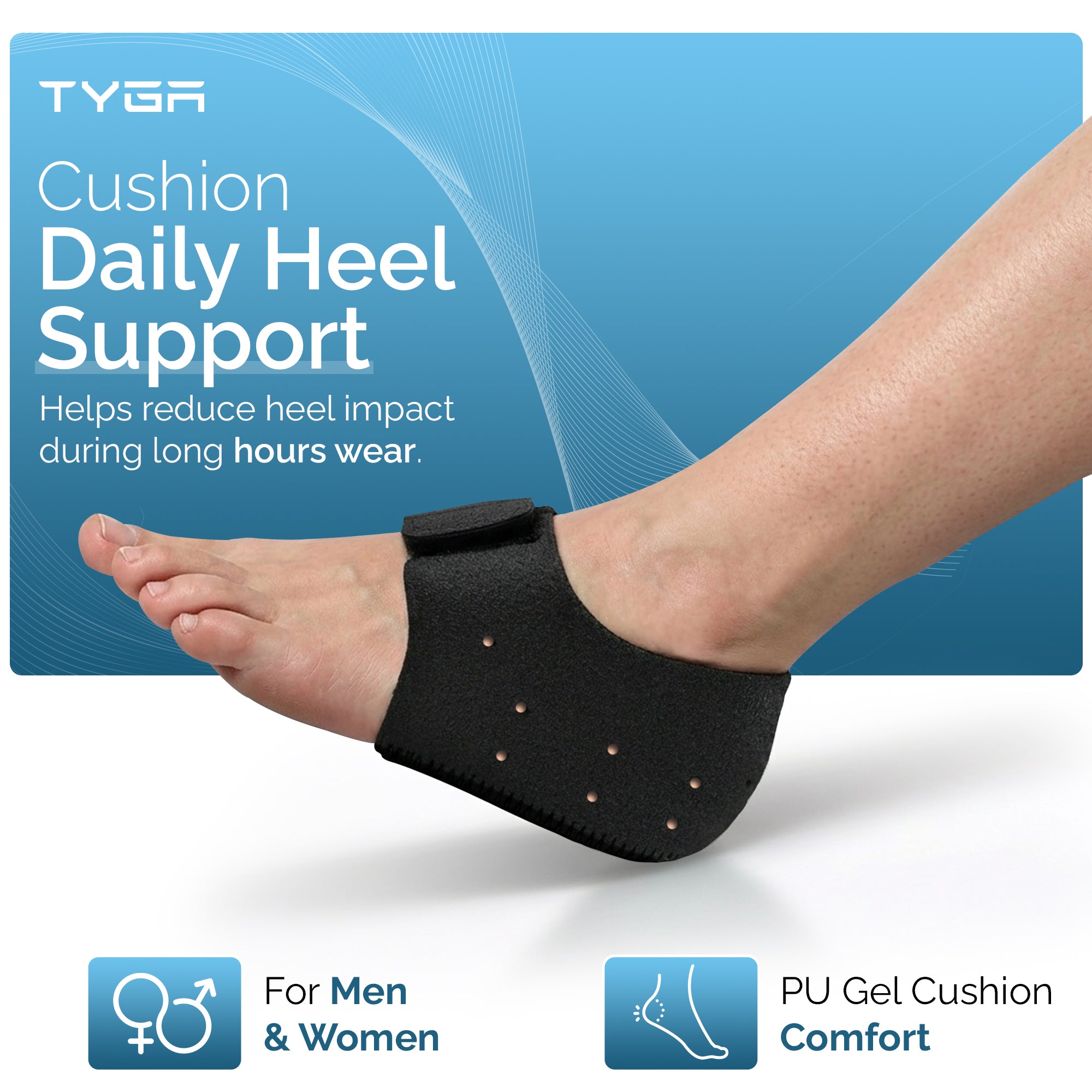 Silicone Gel Heel Protectors, Cushion Heel Cups, Black, 1 Pair