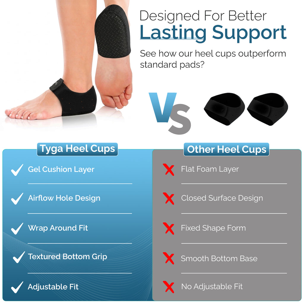 Silicone Gel Heel Protectors, Cushion Heel Cups, Black, 1 Pair