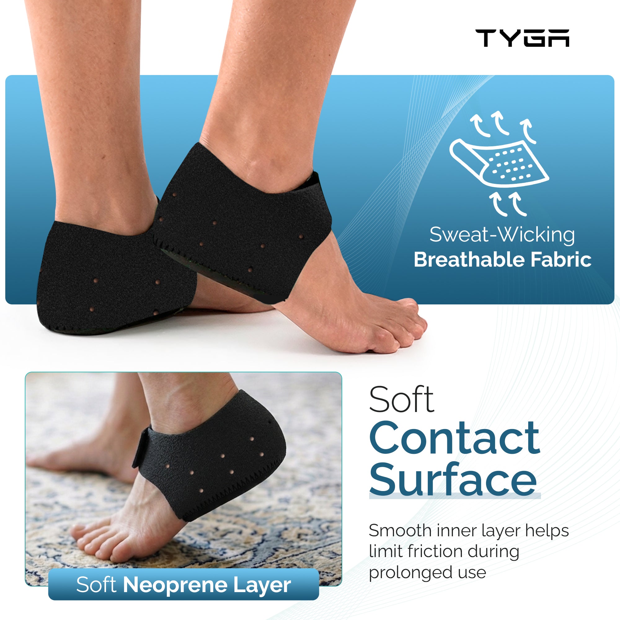 Silicone Gel Heel Protectors, Cushion Heel Cups, Black, 1 Pair