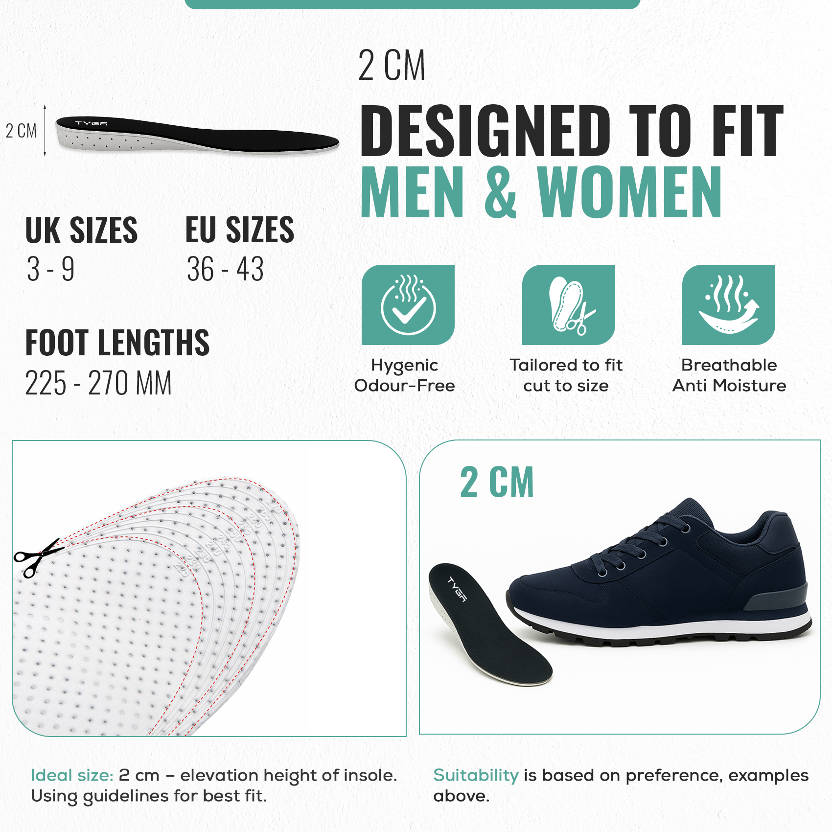 Memory Foam Height Increase Insoles with Free Shoehorn
