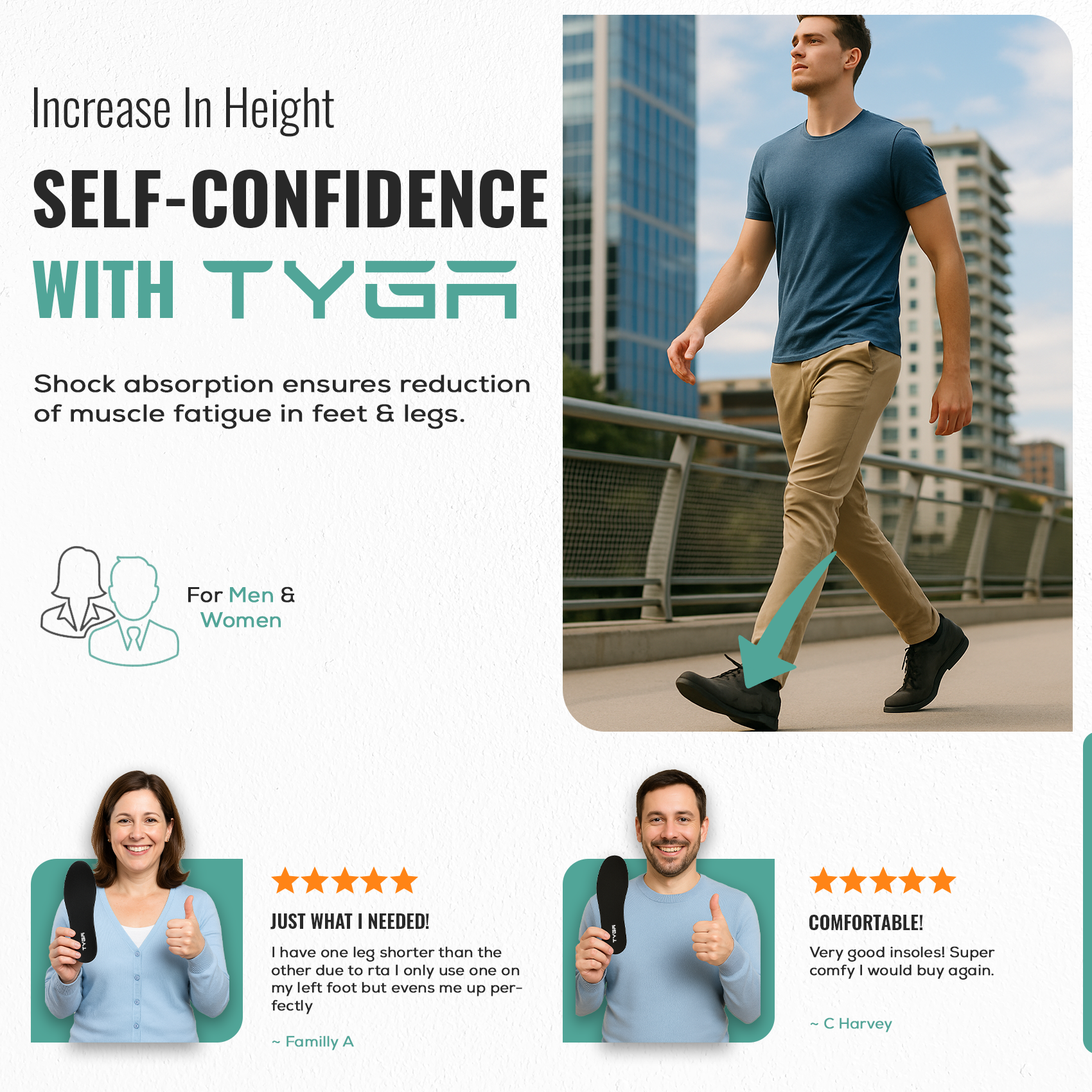 Memory Foam Height Increase Insoles with Free Shoehorn