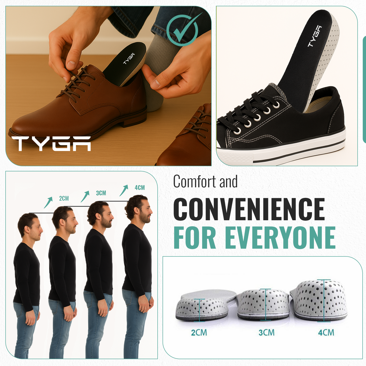 Memory Foam Height Increase Insoles with Free Shoehorn