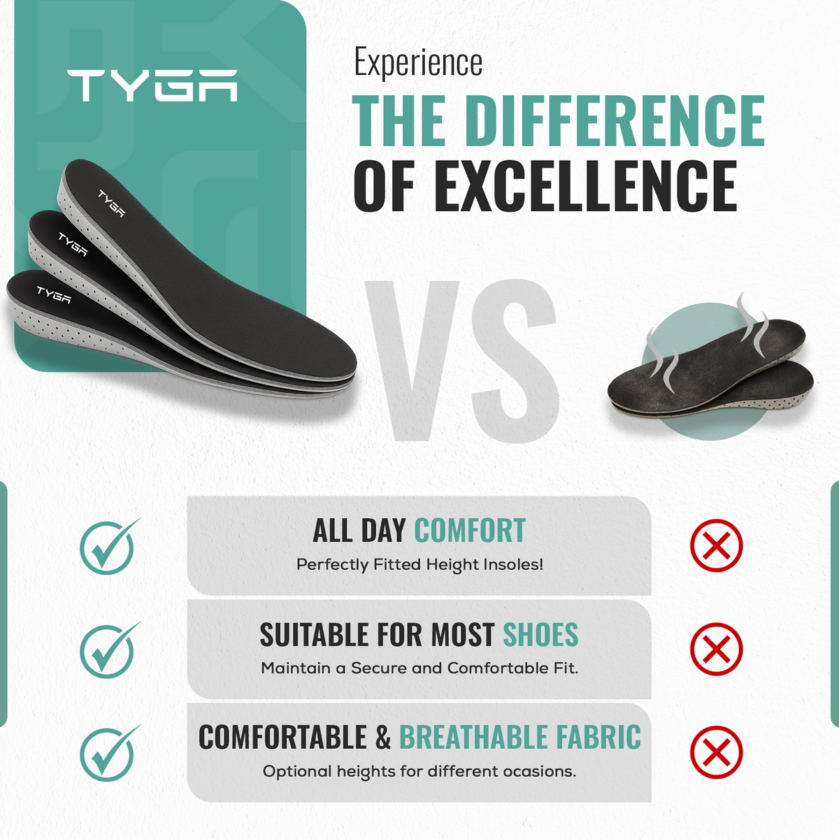 Memory Foam Height Increase Insoles with Free Shoehorn