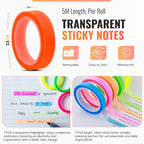 Transparent Highlighter Tape & Sticky Index Tabs, Removable Neon, Pack of 5
