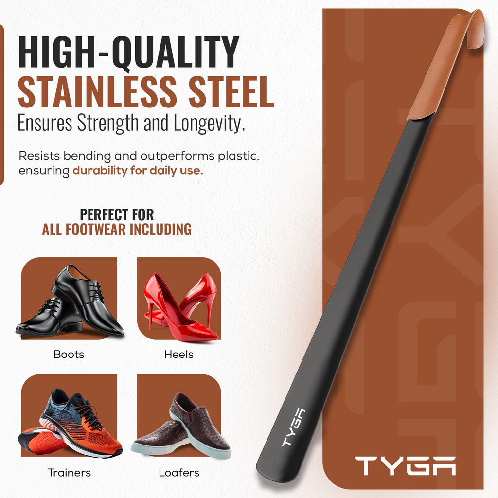 Extra Long Metal Shoe Horn with Leather Strap, 58cm
