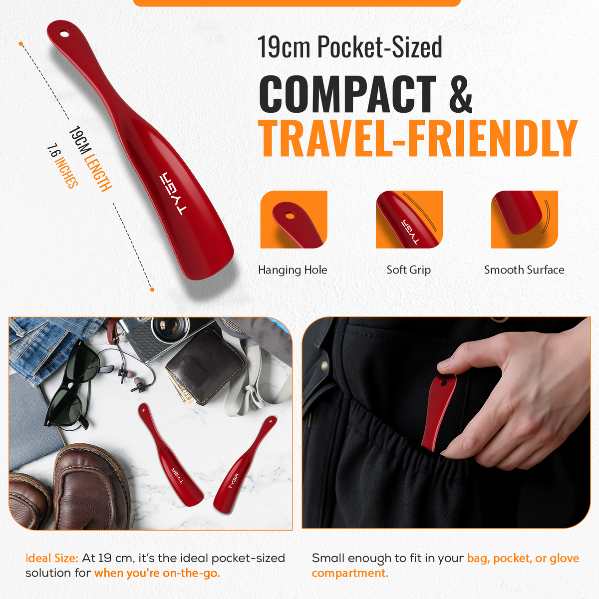 Snap Proof Plastic Shoe Horns, Flexible Design, 19cm, Pack of 2