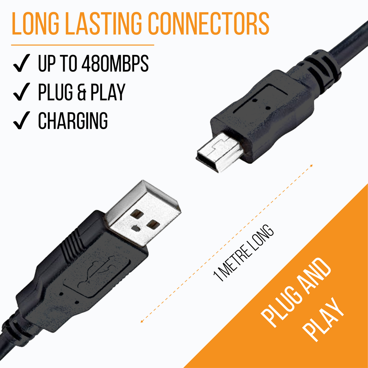 USB-A to Mini USB Cable, Sync & Charging