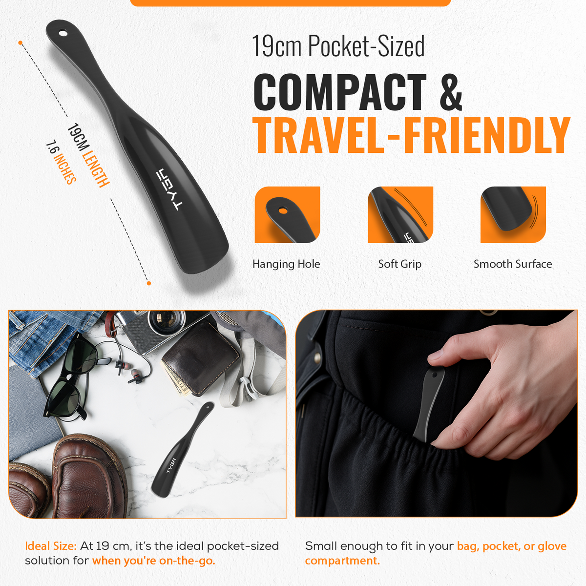 Plastic Shoe Horn Set, Snap Proof Flexible Design, 19cm & 43cm